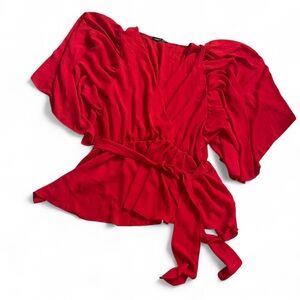 Boohoo Vibrant Red Wrap Blouse